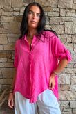 Pia Pillow Cotton Embroidered Tile Classic Shirt Hot Pink